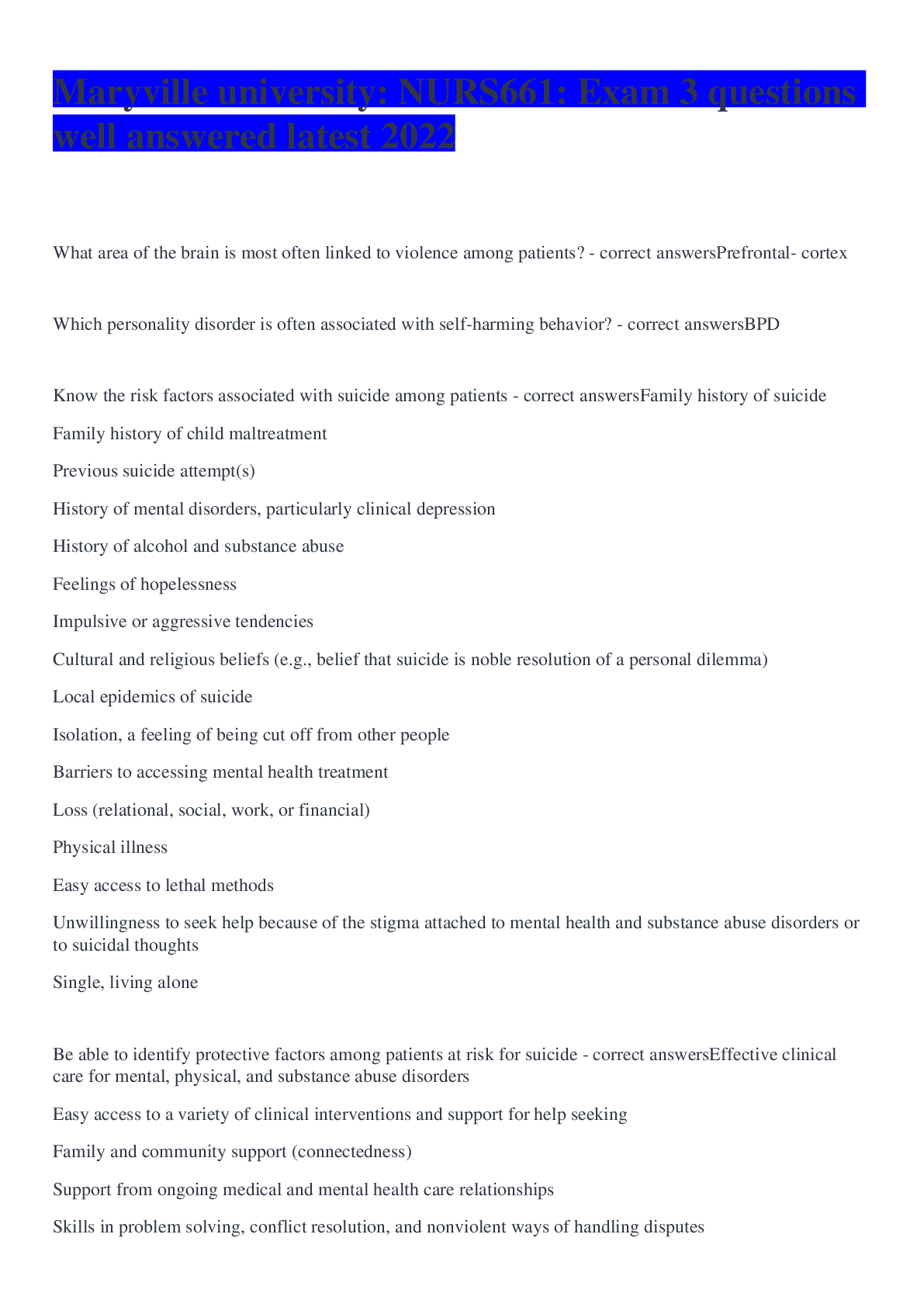 Preview image for Maryville university: NURS661: Exam 3 questions well answered latest 2022